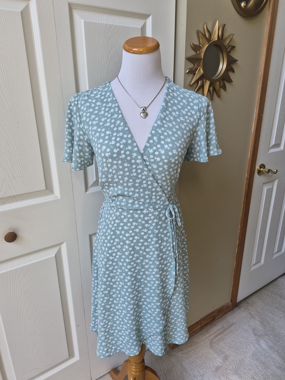 Monteau Sage Green Floral Wrap Dress